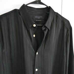 All Saints Black Striped Dress Shirt L